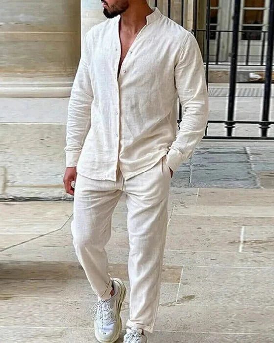 Set Camicia e Pantaloni da Uomo Collo Coreano