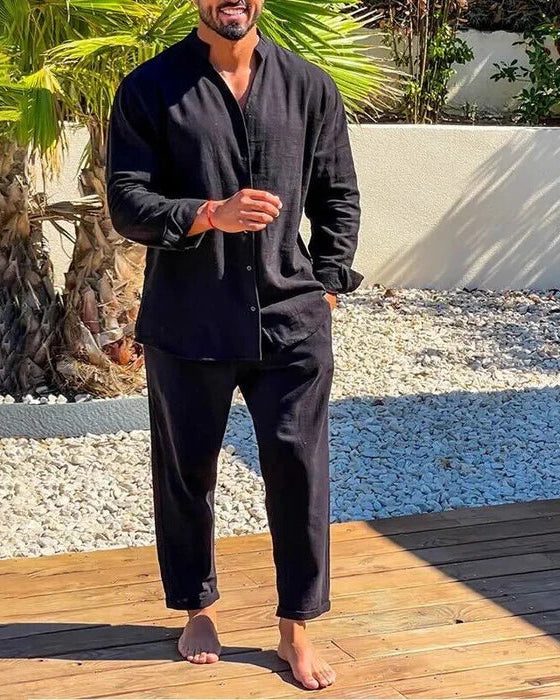 Set Camicia e Pantaloni da Uomo Collo Coreano — foto 2