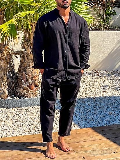 Set Camicia e Pantaloni da Uomo Collo Coreano — foto 3