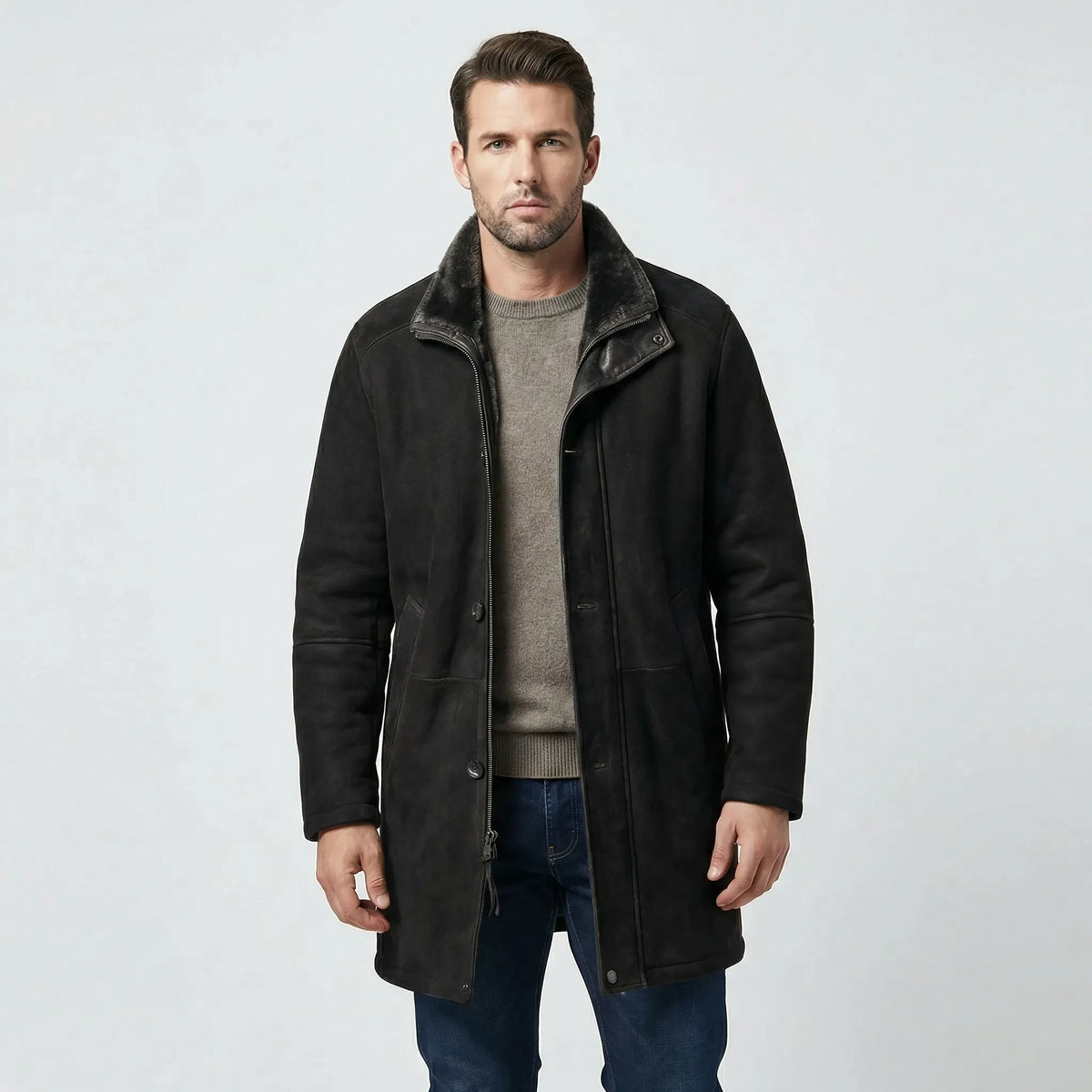 Cappotto in Camoscio da Uomo Foderato in Montone — foto 4