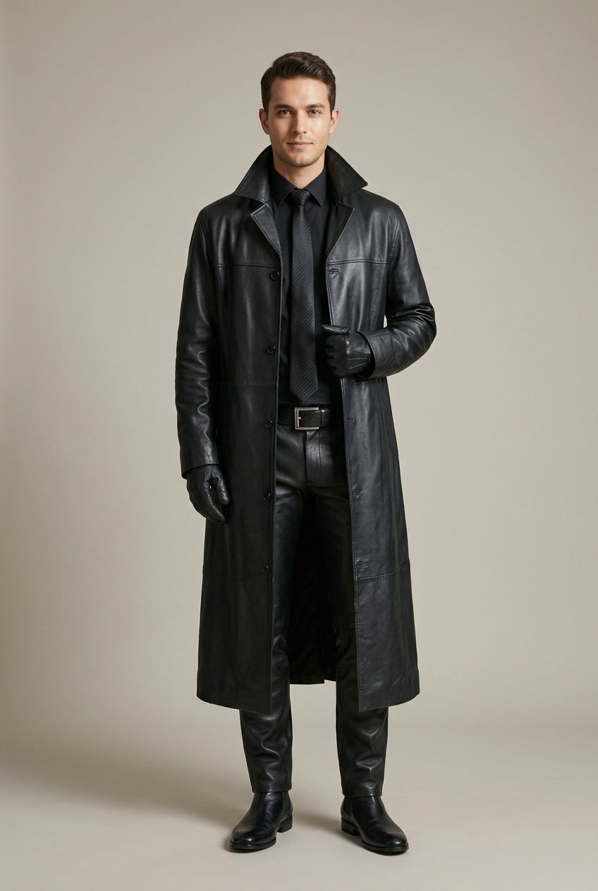 Cappotto Lungo da Uomo in Pelle Taglio Rilassato
