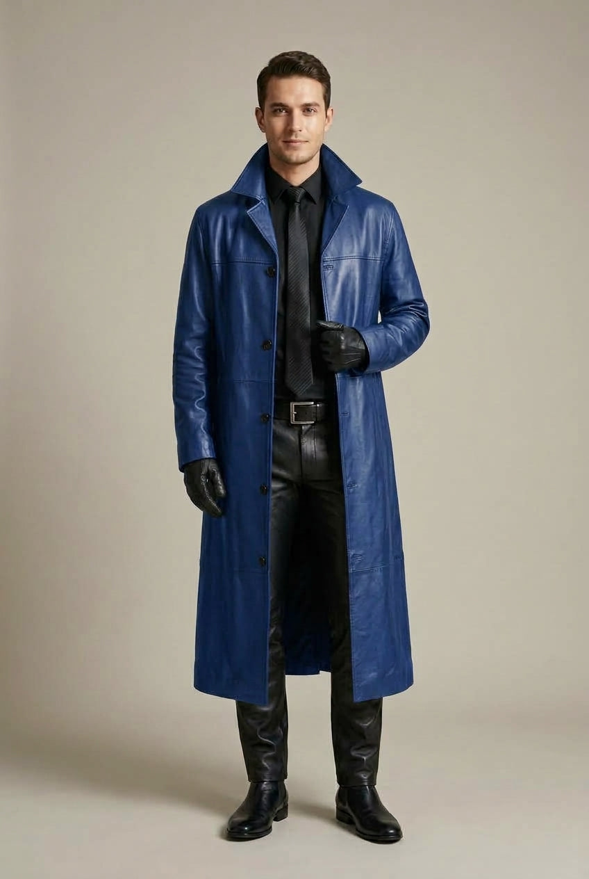 Cappotto Lungo da Uomo in Pelle Taglio Rilassato — foto 4