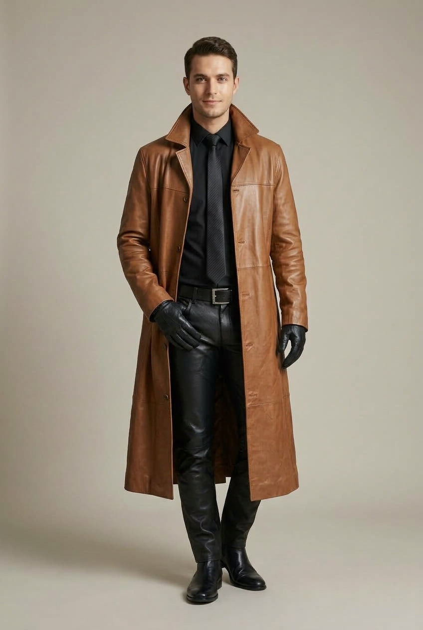 Cappotto Lungo da Uomo in Pelle Taglio Rilassato — foto 5
