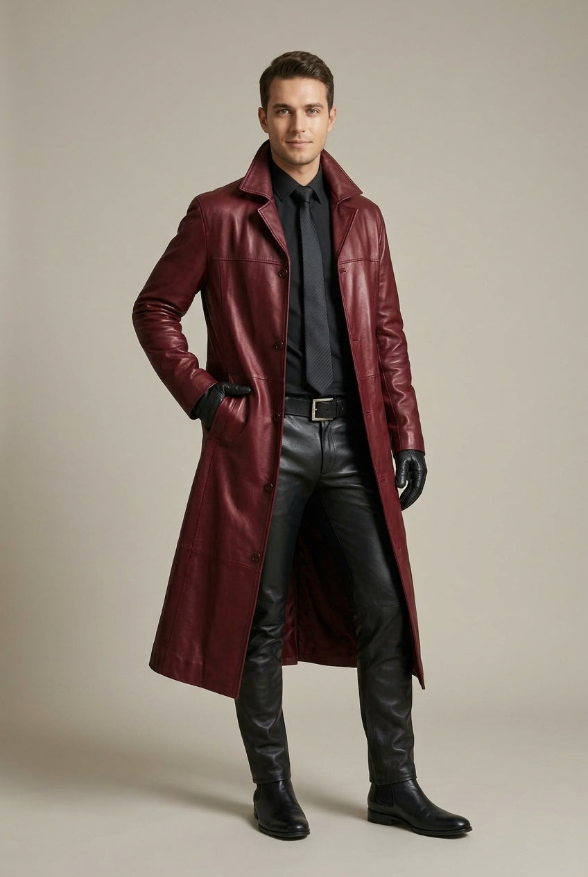 Cappotto Lungo da Uomo in Pelle Taglio Rilassato — foto 6