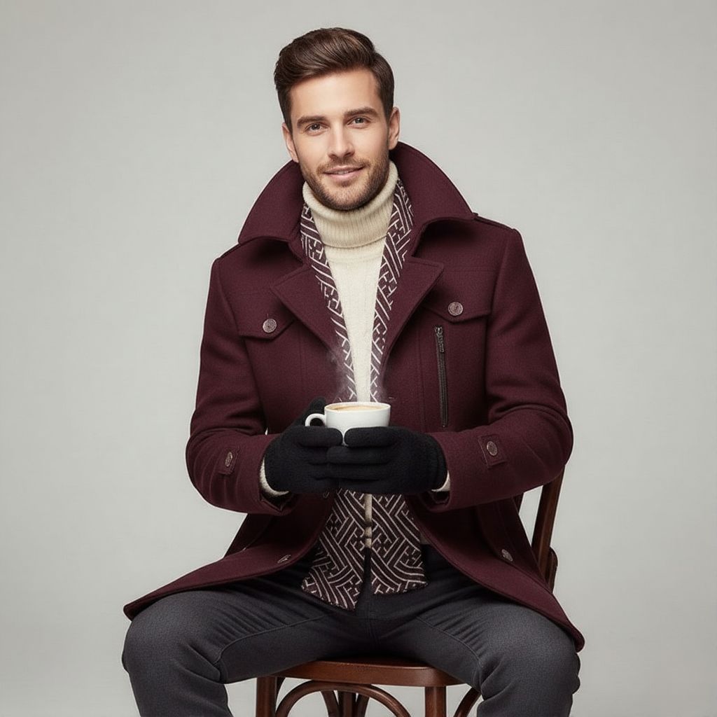 Cappotto in Misto Lana da Uomo con Collo Sciallato — foto 7