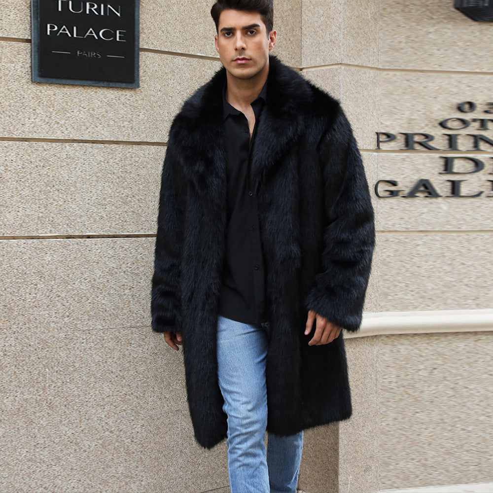 Cappotto in Pelliccia Sintetica da Uomo con Revers