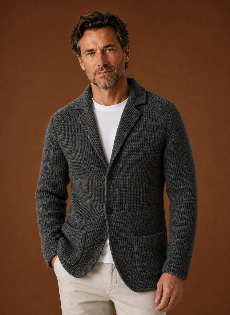 Cardigan Blazer da Uomo con Bottoni in Maglia