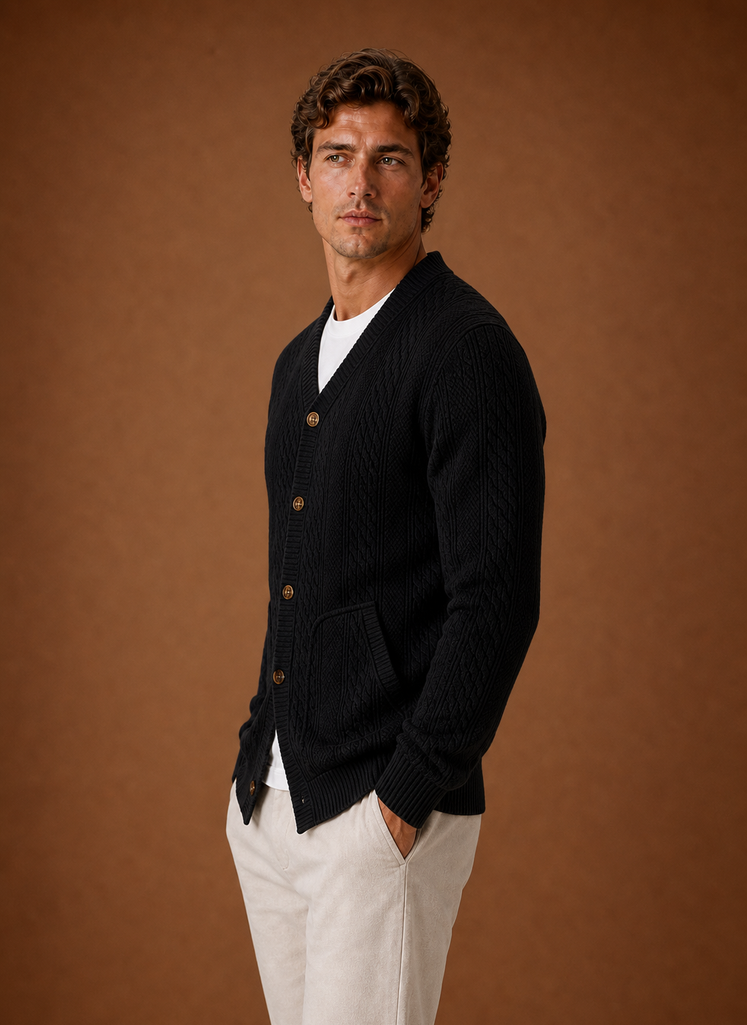 Cardigan a Trecce da Uomo con Scollo a V — foto 10