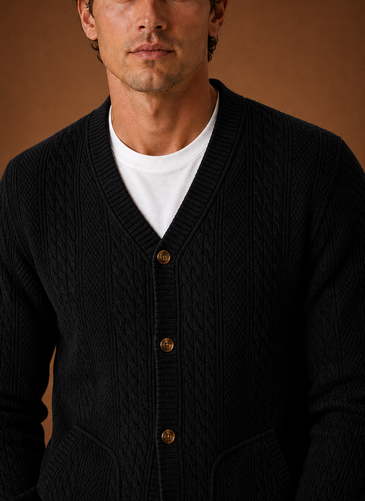 Cardigan a Trecce da Uomo con Scollo a V — foto 12