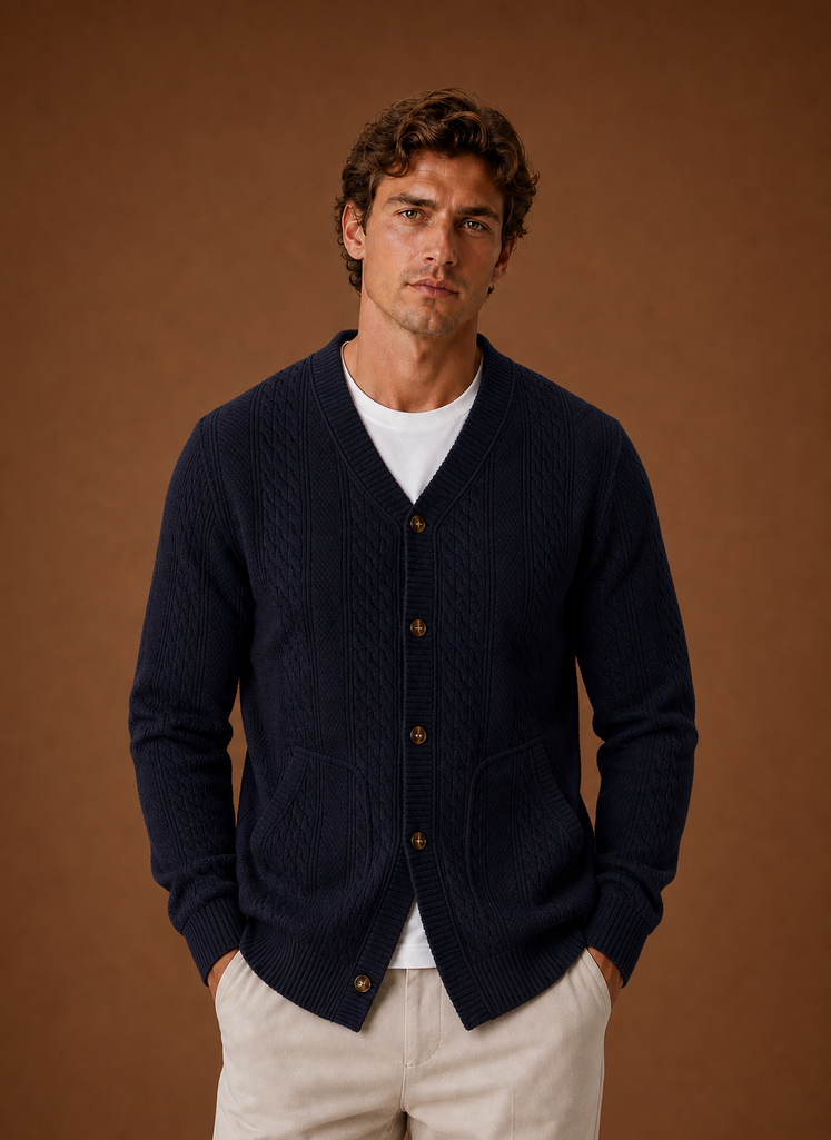 Cardigan a Trecce da Uomo con Scollo a V — foto 13