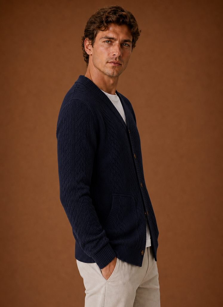 Cardigan a Trecce da Uomo con Scollo a V — foto 15