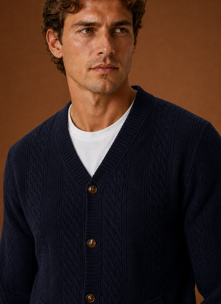 Cardigan a Trecce da Uomo con Scollo a V — foto 16