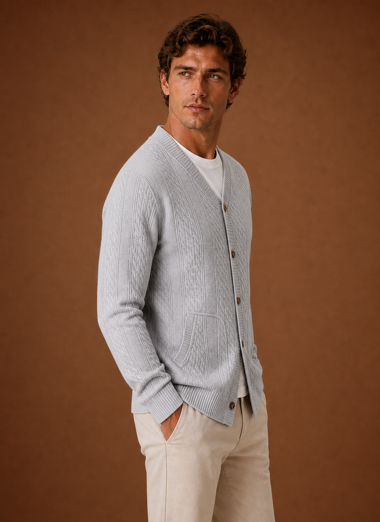 Cardigan a Trecce da Uomo con Scollo a V — foto 2