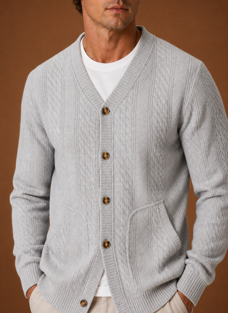 Cardigan a Trecce da Uomo con Scollo a V — foto 3