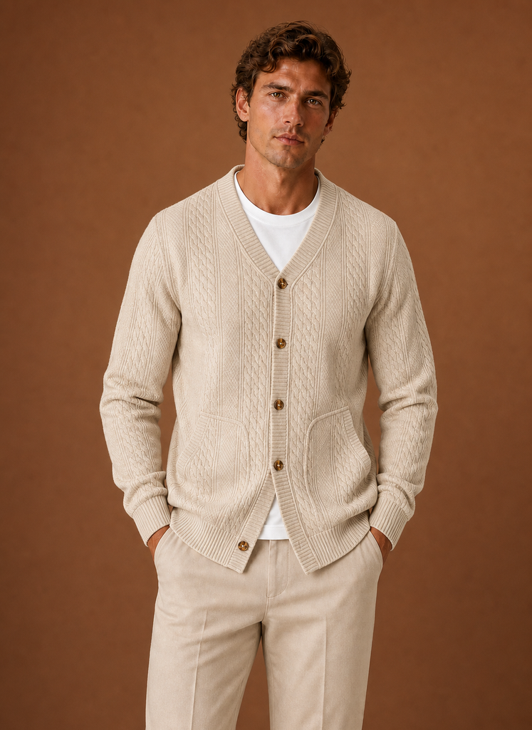 Cardigan a Trecce da Uomo con Scollo a V — foto 5