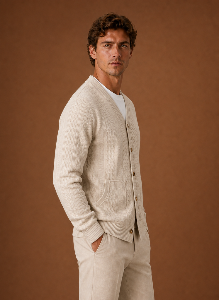 Cardigan a Trecce da Uomo con Scollo a V — foto 6