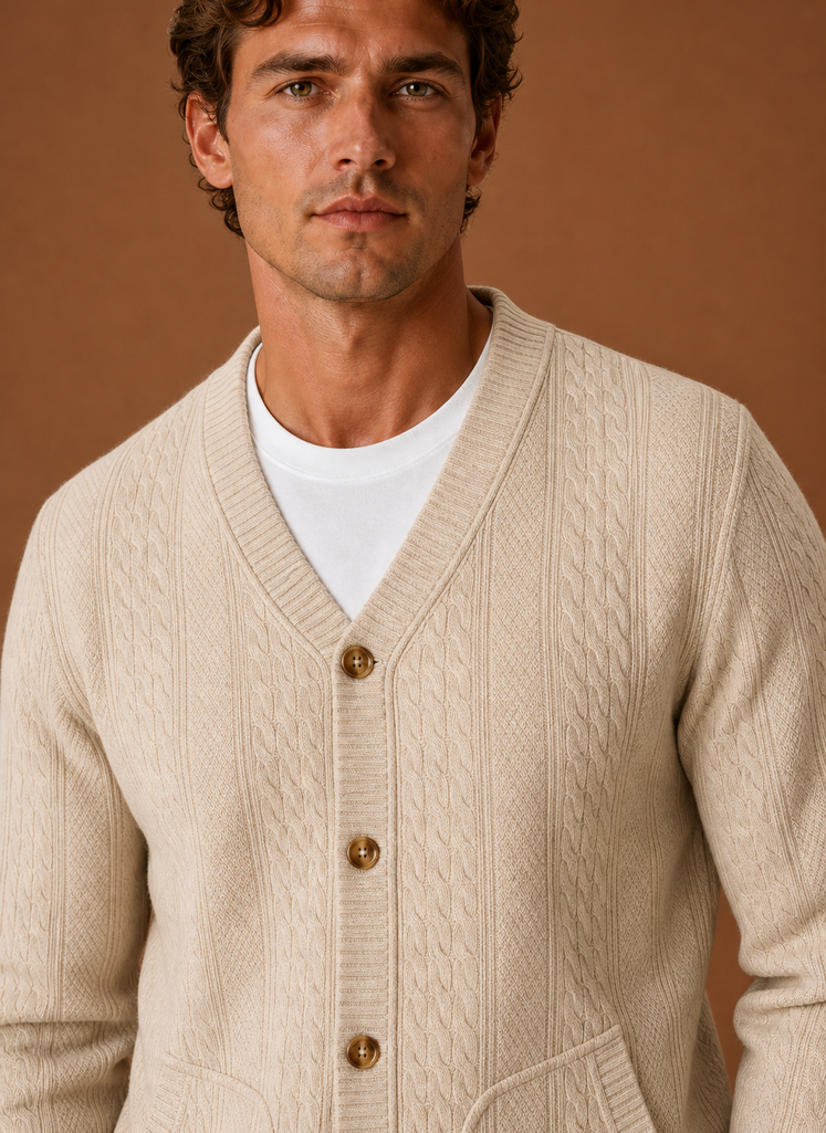 Cardigan a Trecce da Uomo con Scollo a V — foto 8