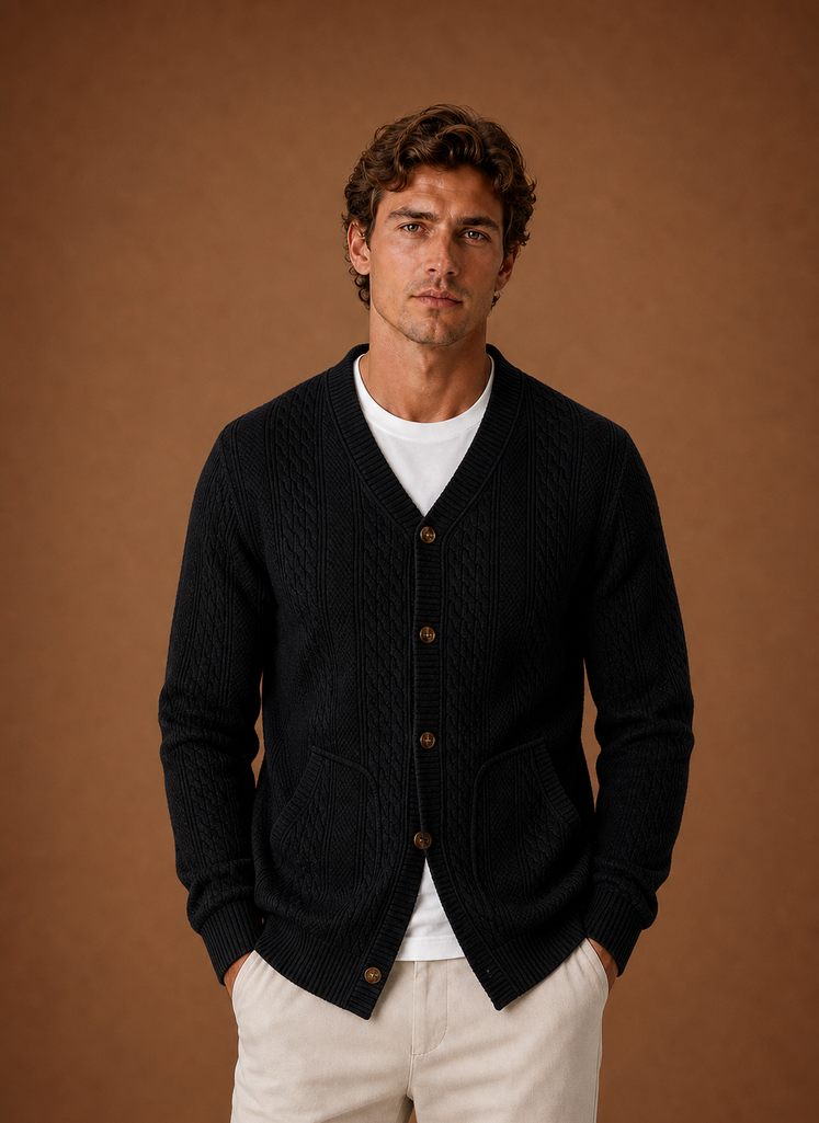 Cardigan a Trecce da Uomo con Scollo a V — foto 9