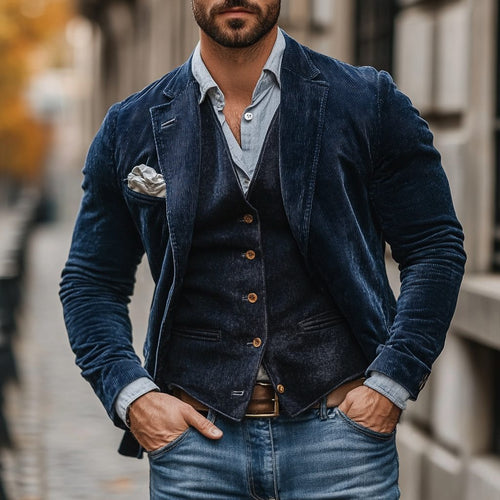 Blazer da Uomo con Revers a Lancia e Gilet Abbinato