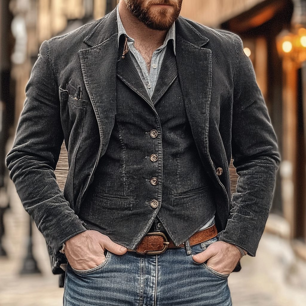Blazer da Uomo con Revers a Lancia e Gilet Abbinato — foto 3