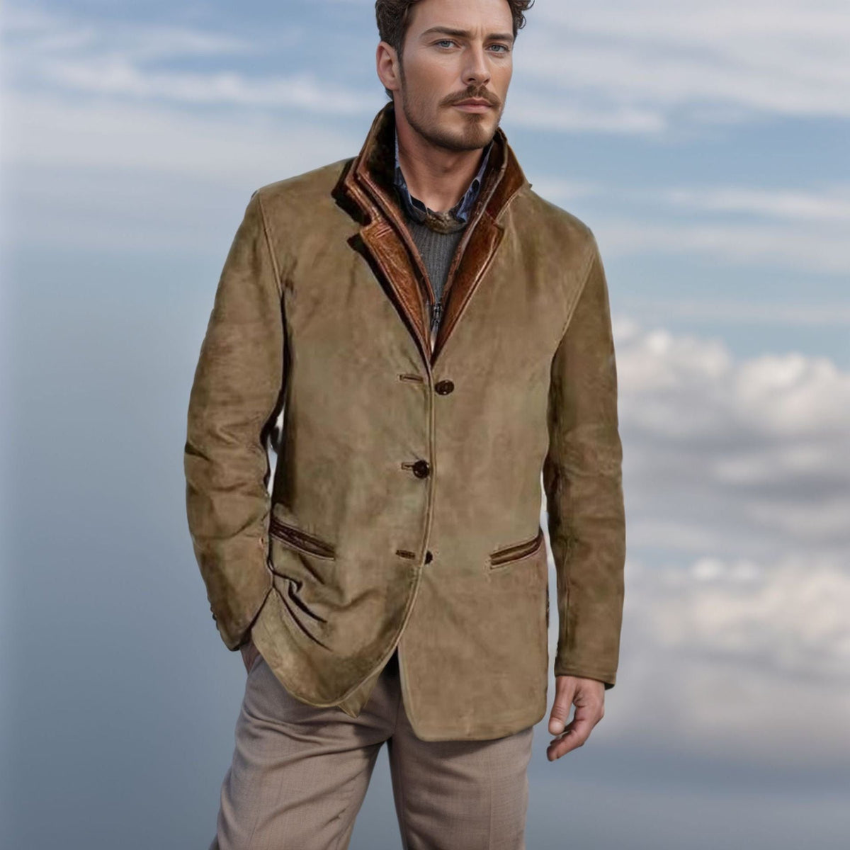 Blazer da Uomo Collo a Revers a Contrasto