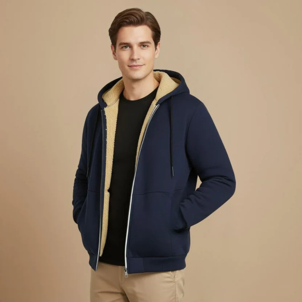 Felpa con Cappuccio da Uomo Foderata e Zip Intera — foto 4