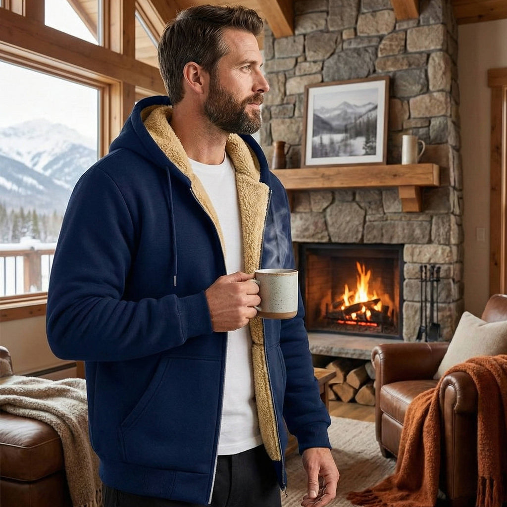 Felpa Sherpa da Uomo con Cappuccio e Zip