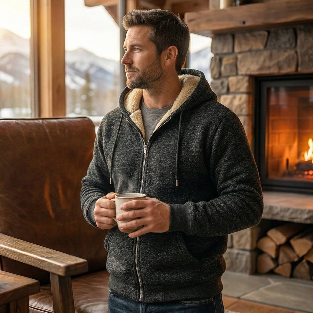 Felpa Sherpa da Uomo con Cappuccio e Zip — foto 10