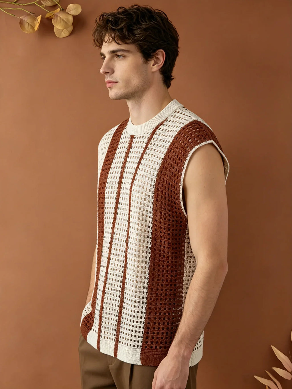Gilet in Maglia Traforata da Uomo a Righe — foto 4