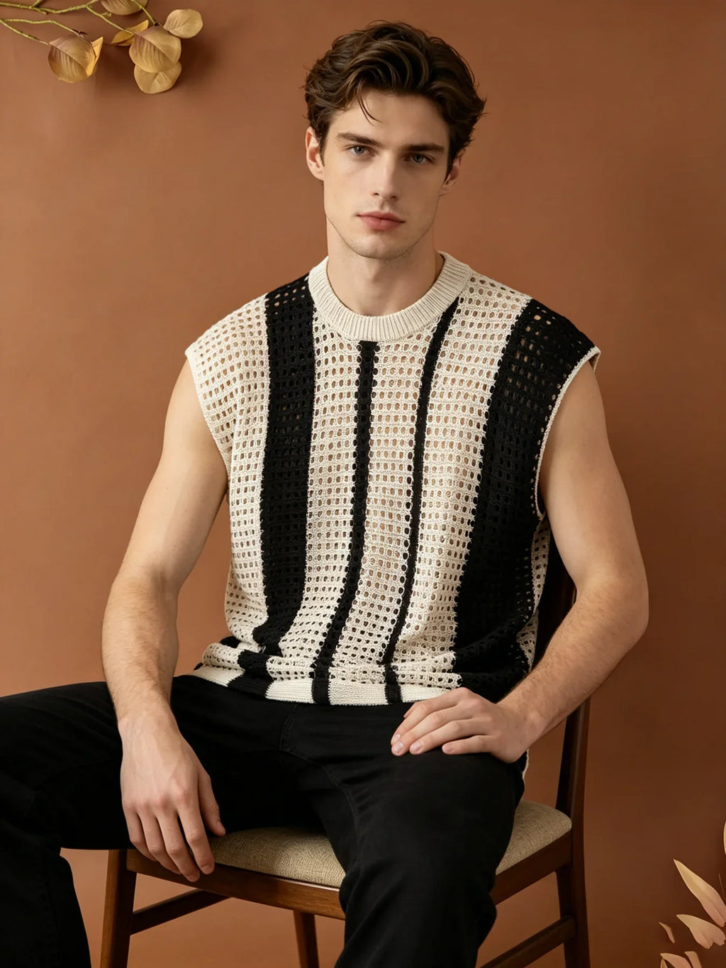 Gilet in Maglia Traforata da Uomo a Righe — foto 7