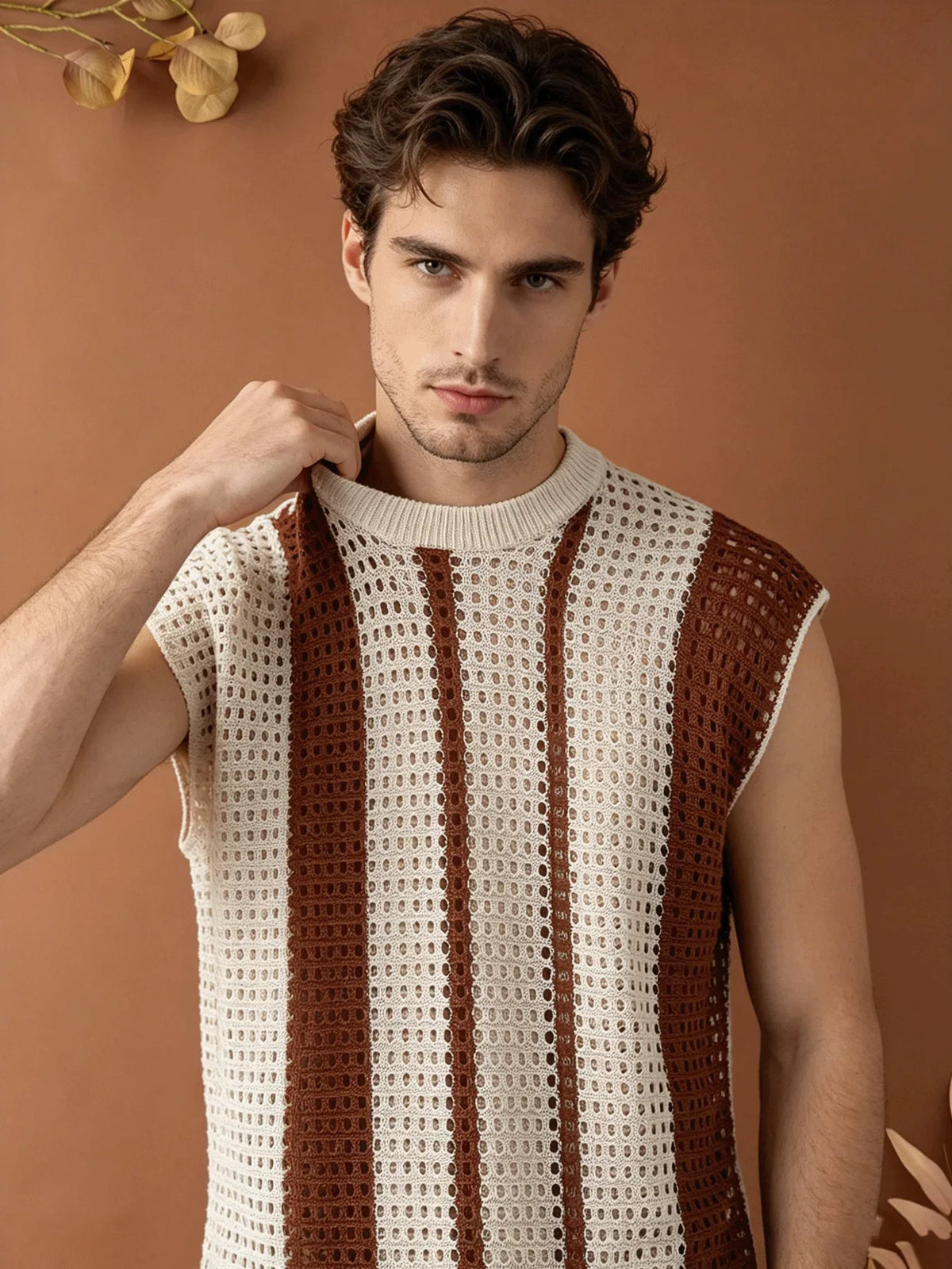 Gilet in Maglia Traforata da Uomo a Righe — foto 8