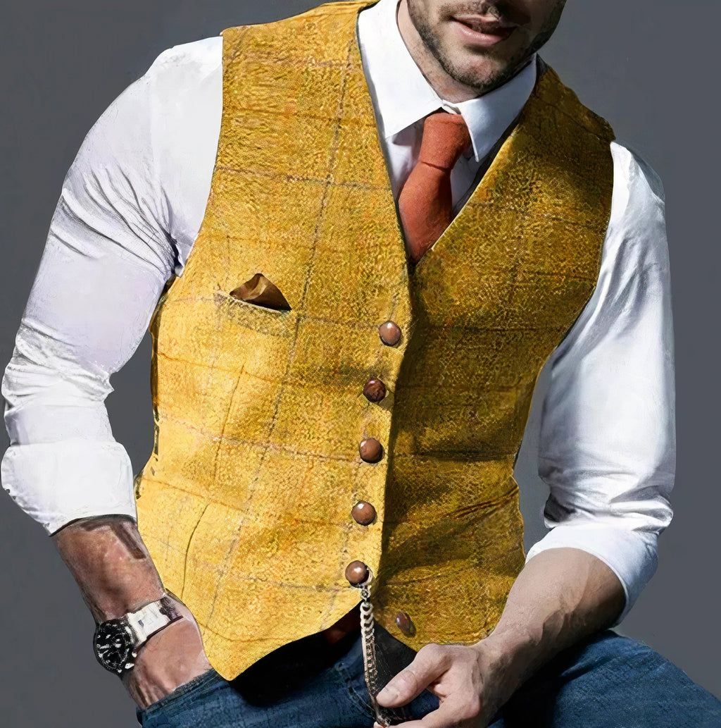 Gilet a Quadri da Uomo con Bottoni Frontali — foto 3