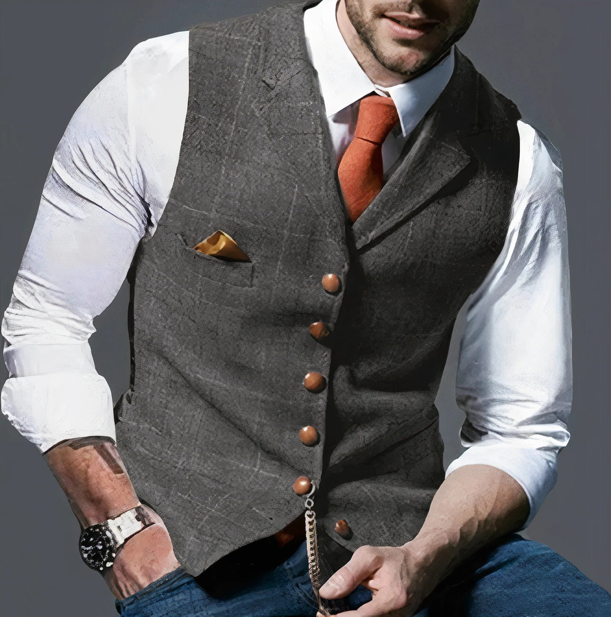 Gilet a Quadri da Uomo con Bottoni Frontali — foto 5