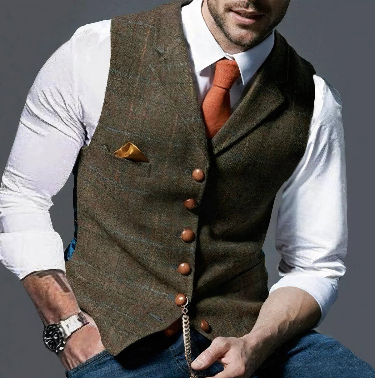 Gilet a Quadri da Uomo con Bottoni Frontali — foto 6