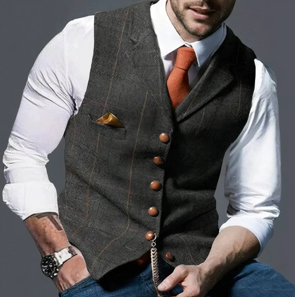 Gilet a Quadri da Uomo con Bottoni Frontali — foto 7