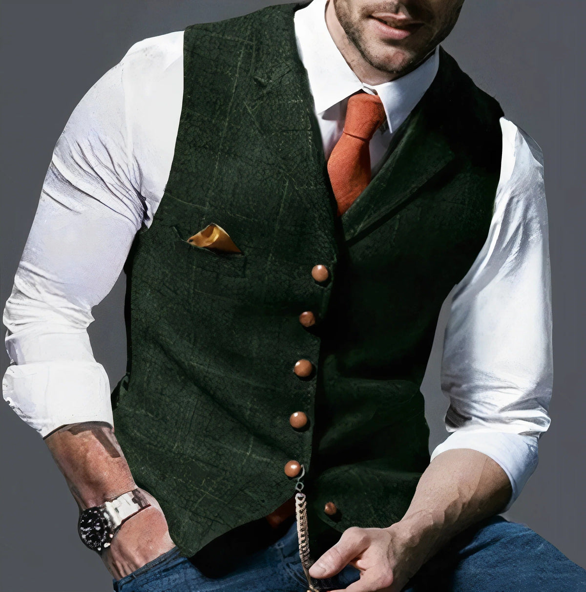 Gilet a Quadri da Uomo con Bottoni Frontali — foto 8
