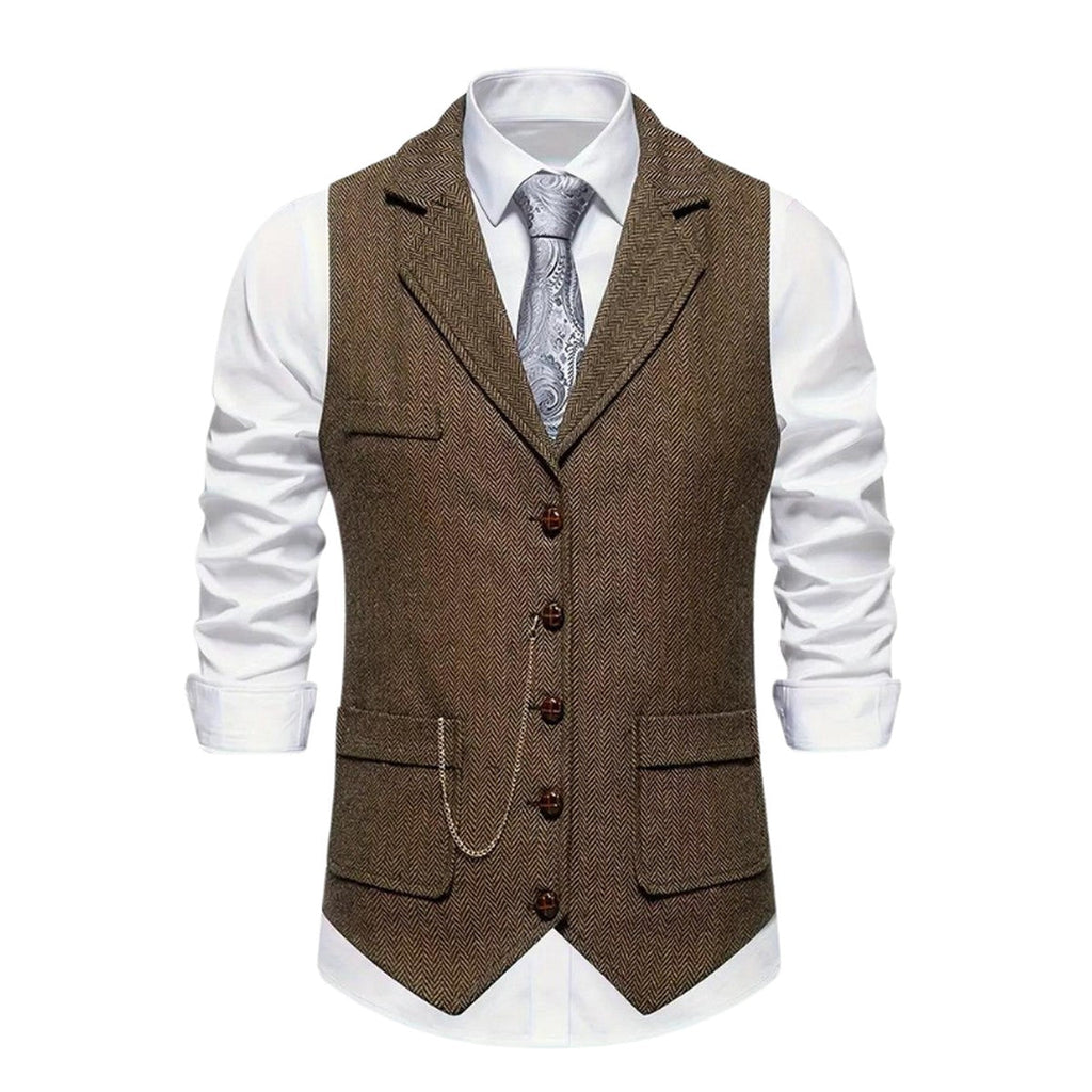Gilet Spigato da Uomo con Revers e Catena