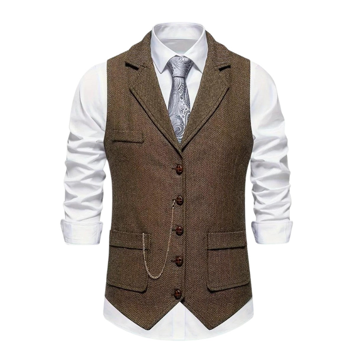 Gilet Spigato da Uomo con Revers e Catena