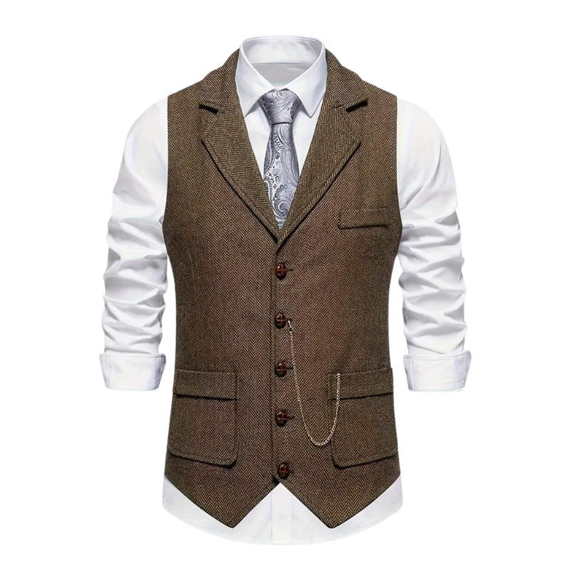 Gilet Spigato da Uomo con Revers e Catena