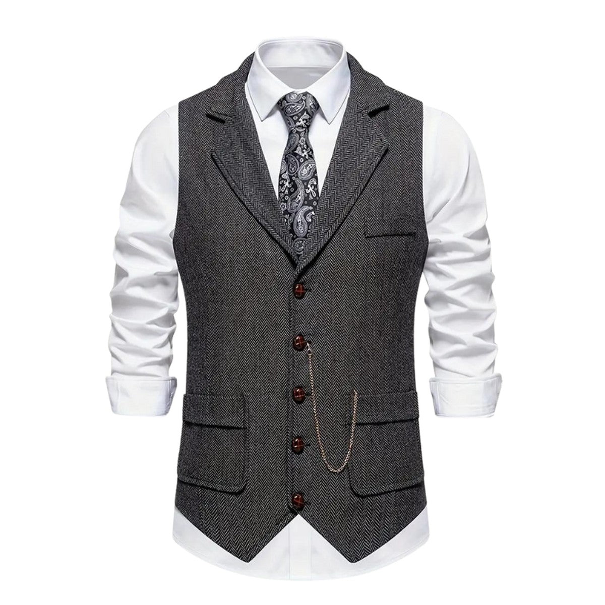 Gilet Spigato da Uomo con Revers e Catena — foto 2