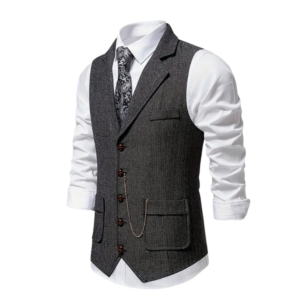 Gilet Spigato da Uomo con Revers e Catena — foto 5