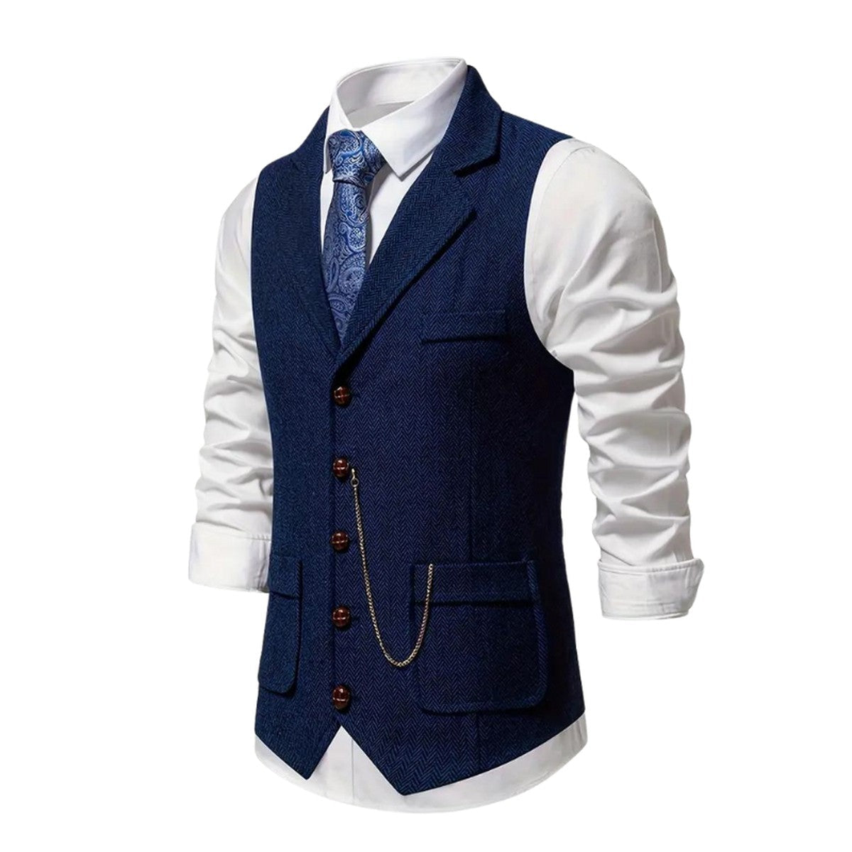 Gilet Spigato da Uomo con Revers e Catena — foto 6