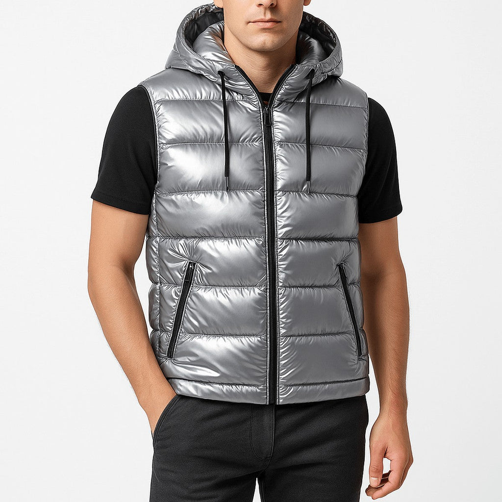 Gilet Trapuntato Lucido da Uomo con Collo Alto