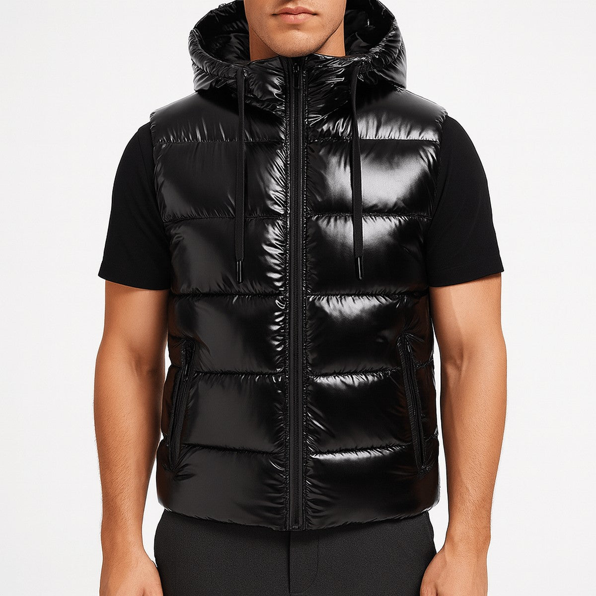 Gilet Trapuntato Lucido da Uomo con Collo Alto — foto 2