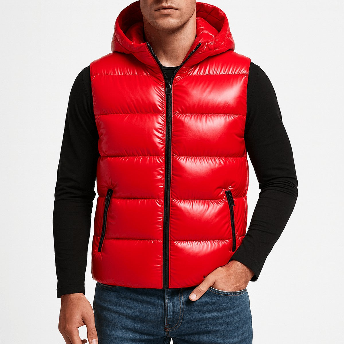 Gilet Trapuntato Lucido da Uomo con Collo Alto — foto 5