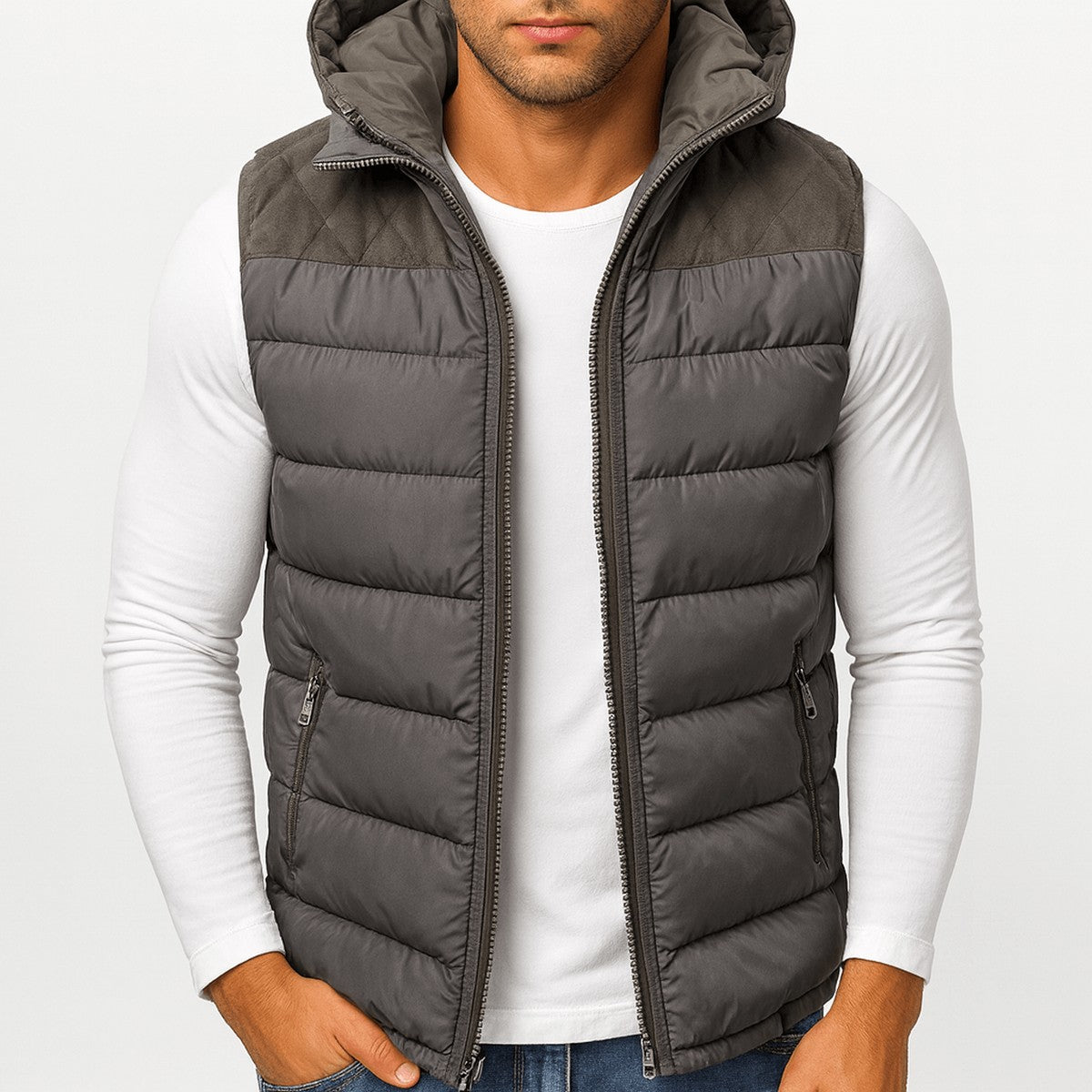 Gilet Trapuntato da Uomo con Cappuccio Staccabile
