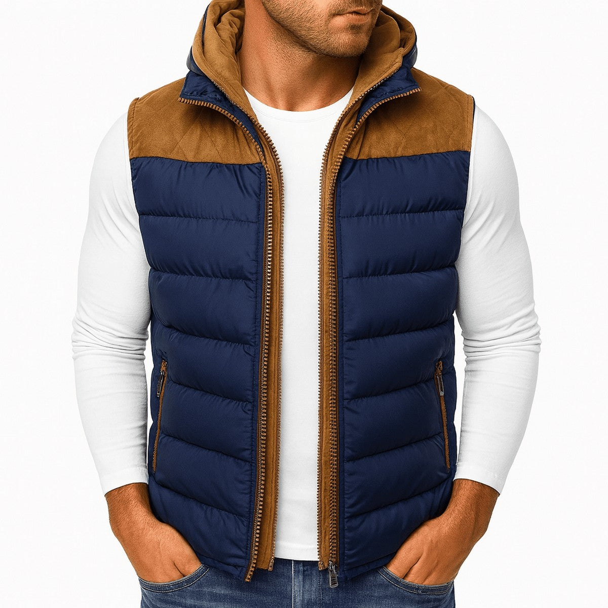Gilet Trapuntato da Uomo con Cappuccio Staccabile — foto 2