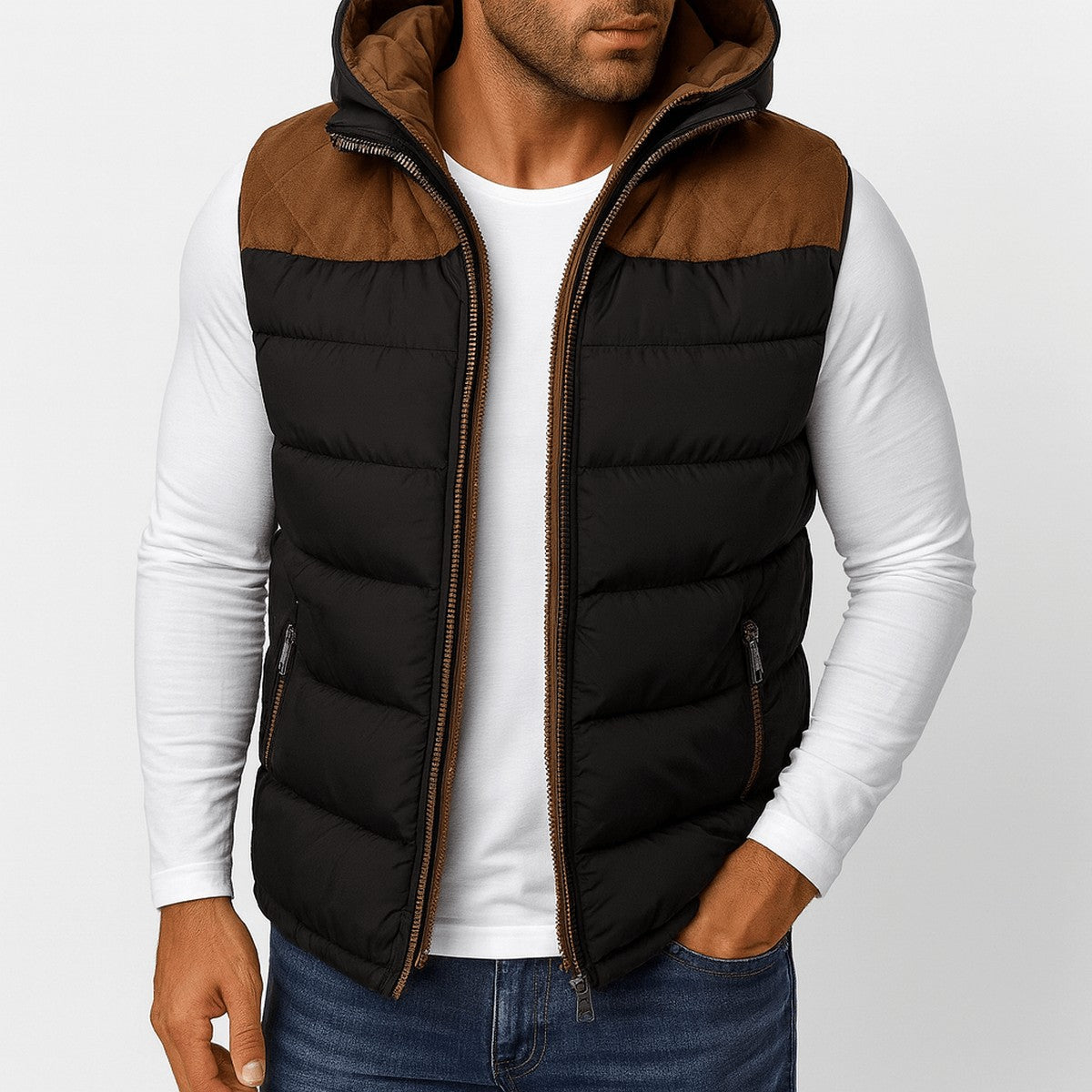 Gilet Trapuntato da Uomo con Cappuccio Staccabile — foto 4