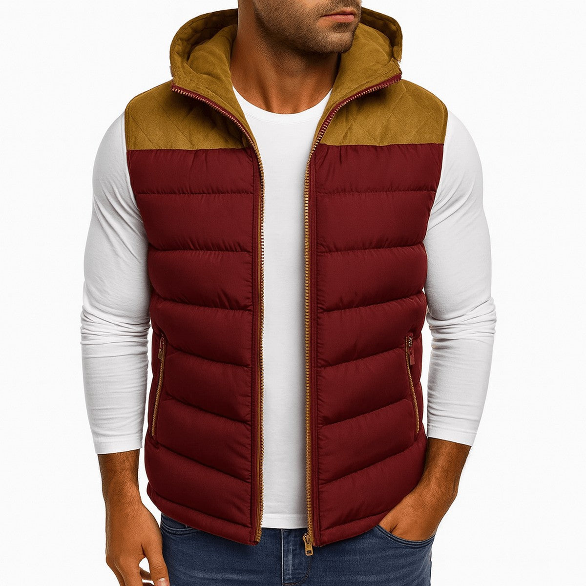 Gilet Trapuntato da Uomo con Cappuccio Staccabile — foto 5
