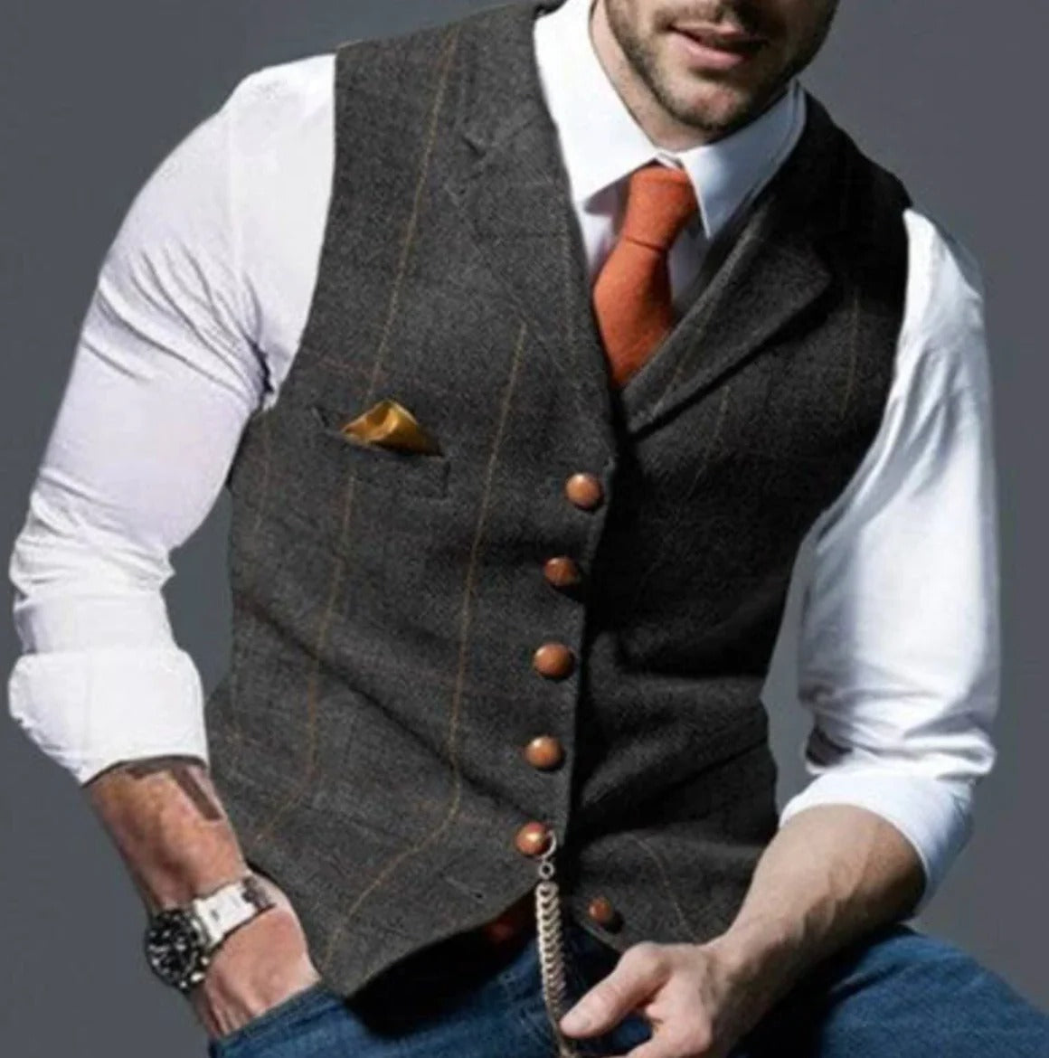 Gilet da Uomo con Collo a Revers Stile Vintage — foto 8